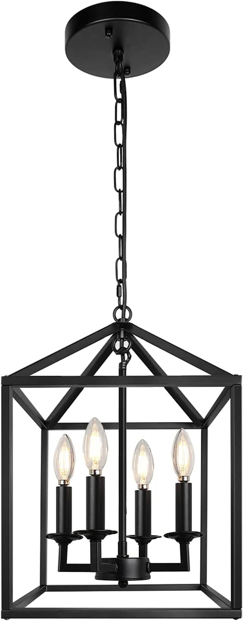 Black Farmhouse Pendant Light,Lantern Chandelier, Industrial Kitchen Light Fixture for Foyer Dining Room, Kitchen Island, Hallway (17''X11.8'', 4-Light, E12)