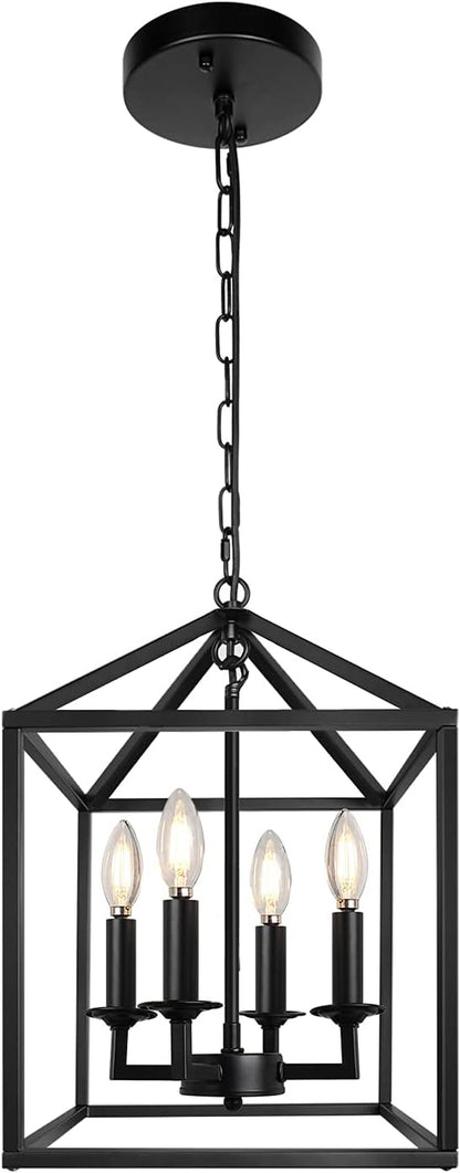 Black Farmhouse Pendant Light,Lantern Chandelier, Industrial Kitchen Light Fixture for Foyer Dining Room, Kitchen Island, Hallway (17''X11.8'', 4-Light, E12)