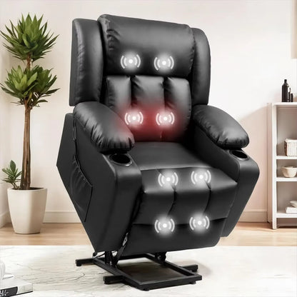 Power Lift Recliner Chair, Electric Leather Lift Recliner Chair W/Massage & Heat Cup Holders Lift Reclining Chair Sofa, Recliner