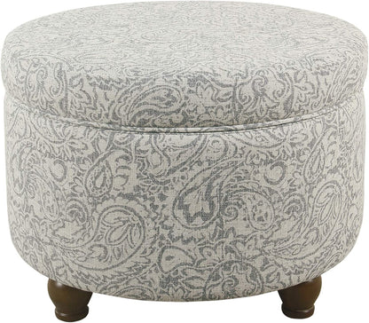 Home Decor | Upholstered round Storage Ottoman | Ottoman with Storage for Living Room & Bedroom, Gray Floral