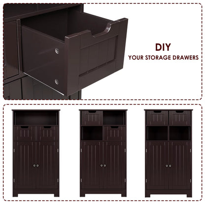 Bathroom Cabinet, Floor Storage Cabinet with 2 Doors and 2 Drawers, Free Standing Wooden Storage Organizer for Living Room, Dark Brown