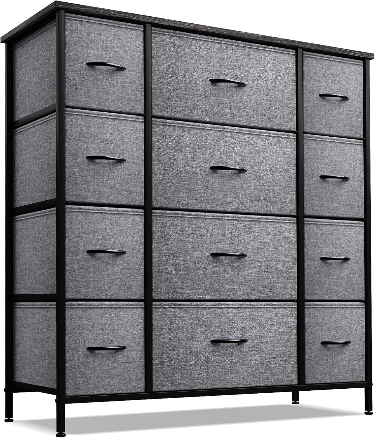 Dresser with 12 Drawers - Chest Organizer Unit with Steel Frame Wood Top & Handle Easy Pull Fabric Bins for Clothes - Large Storage Furniture for Bedroom, Hallway, Living Room, Nursery & Closet