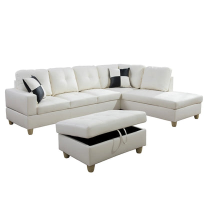 Convertible Sectional Sofa, L Shaped Couch for Small Space Living Room, White(Without Ottoman)