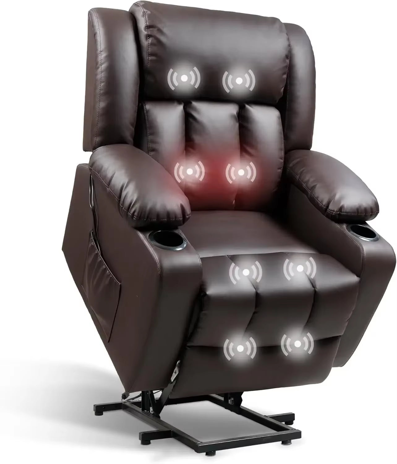 Power Lift Recliner Chair, Electric Leather Lift Recliner Chair W/Massage & Heat Cup Holders Lift Reclining Chair Sofa, Recliner