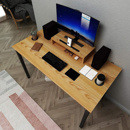 Gaming Computer Desk, 47 Inches Desk Gaming Table Workstation Desk with Display Stand and Cable Management and Headphone Holder, Teak BHUS-AC14BB