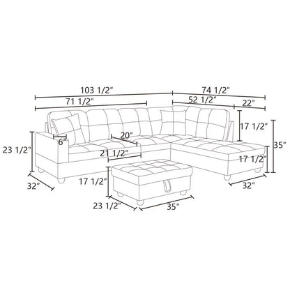 Convertible Sectional Sofa, L Shaped Couch for Small Space Living Room, White(Without Ottoman)