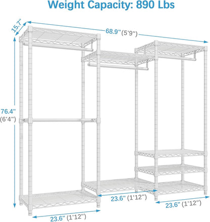 V5 Portable Closet Wardrobe Heavy Duty Clothes Rack Freestanding Metal Clothing Rack, White