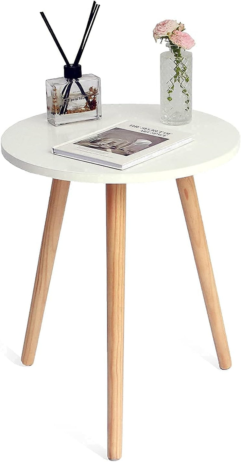 round Side/ End Table, Accent Nightstand Modern for Living Room Bedroom Office Small Spaces, 16''D X 19.5''H (White)