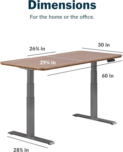 Electric Standing Desk - 60X30 desk, Adjustable Height Stand up Computer Desk - Dual Motor with Memory Presets, Stable T-Style Legs- Home Office Essentials - Walnut