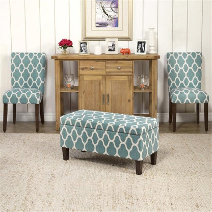 Large Upholstered Rectangular Storage Ottoman Bench with Hinged Lid, Teal Blue Geometric