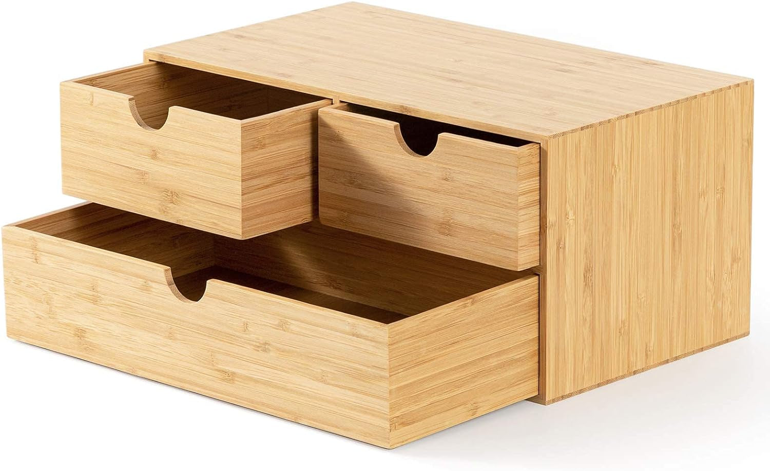 Bamboo Desk Organizer - Mini Desktop Drawer Tabletop Storage Organization Box for Office Home Toiletries Supplies, No Assembly Required (3 Drawer)