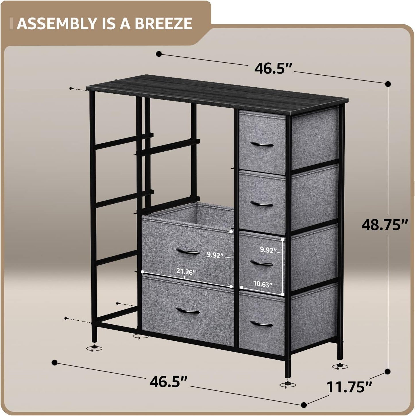 Dresser with 12 Drawers - Chest Organizer Unit with Steel Frame Wood Top & Handle Easy Pull Fabric Bins for Clothes - Large Storage Furniture for Bedroom, Hallway, Living Room, Nursery & Closet