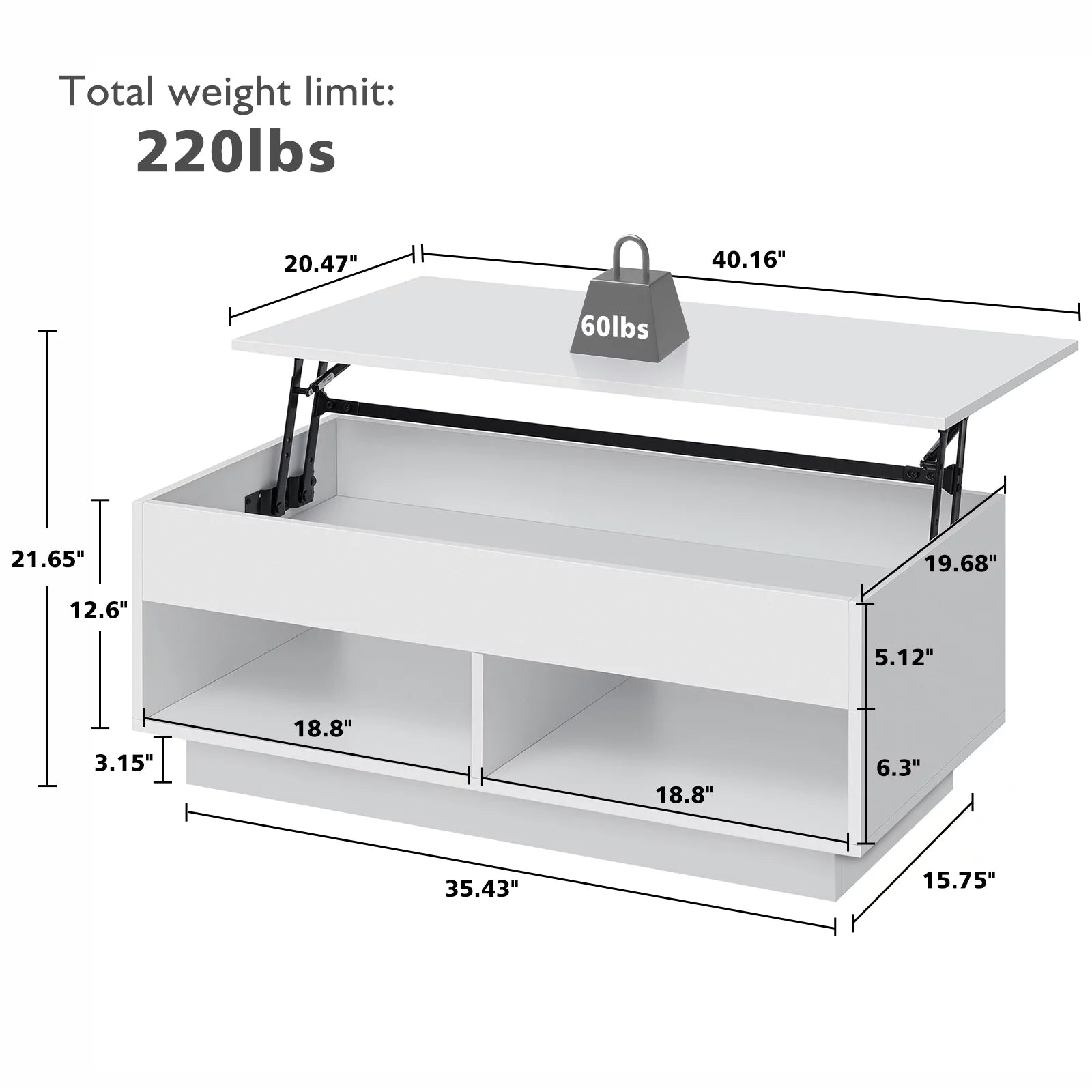 LED Lift Top Coffee Table with Hidden Compartment High Gloss White Coffee Tables Center Rising Cocktail Table for Living Room Accent Furniture